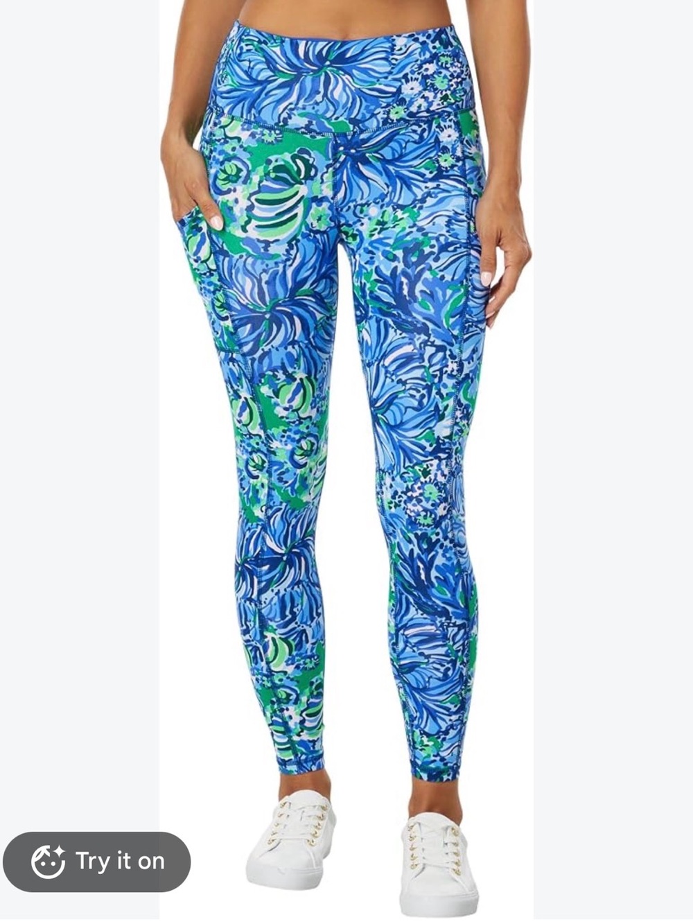 Lilly Pulitzer Blue & Green Floral High-Rise Leggings with Side Pocket